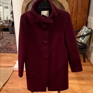 Kate Spade Deep Burgundy Wool Coat like New Free Shipping